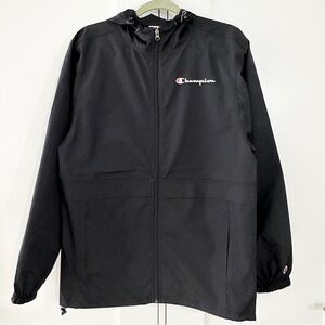 Champion Black Windbreaker Jacket Lightweight Water-Resistant